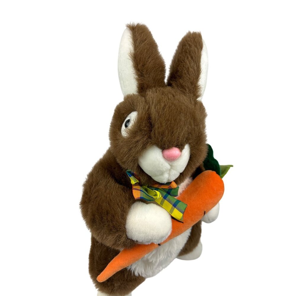 Brown Bunny Rabbit Stuffed Carrot & Bow Plush By MTY International - Picture 2 of 7